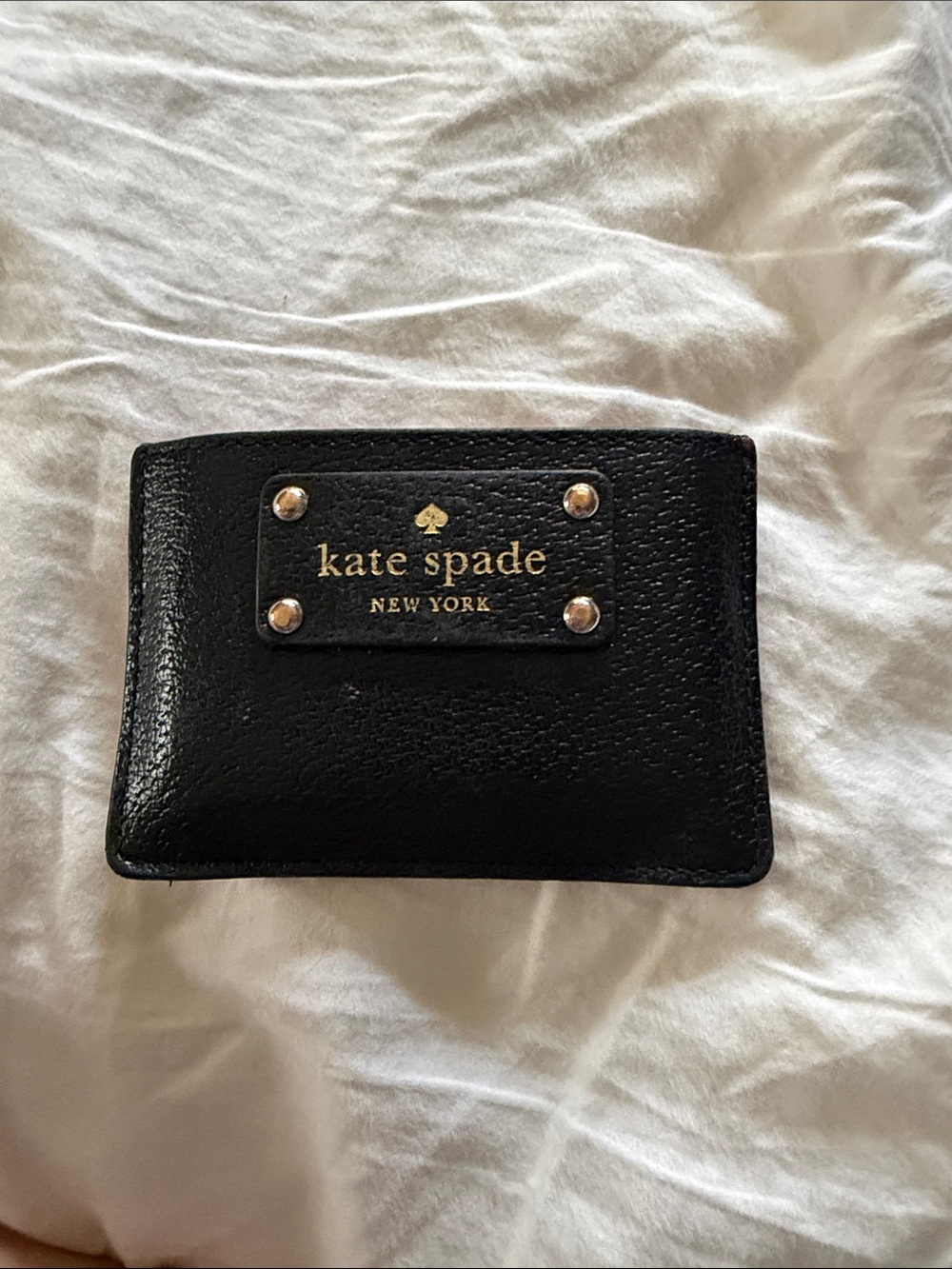 kate spade Black Leather Card & Key Holder with Gold Logo Plate